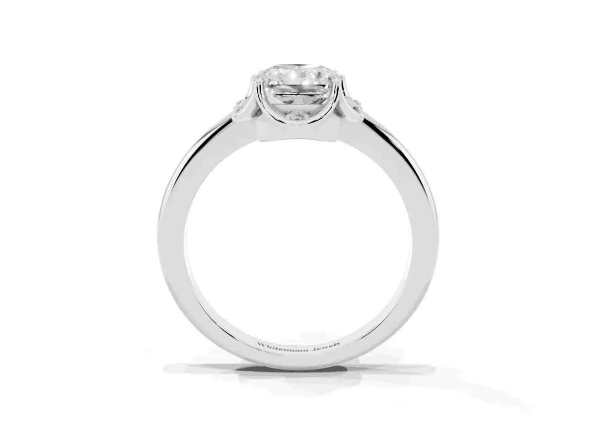 Radiant Cut Halo Diamond Ring with Round Cluster Setting, Solitaire Band, and Four-Prong Setting Silver