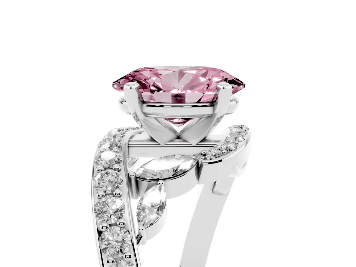 Fancy Pink Oval Cut Solitaire with Pavé Twist Band and Four-Prong Setting Platinum