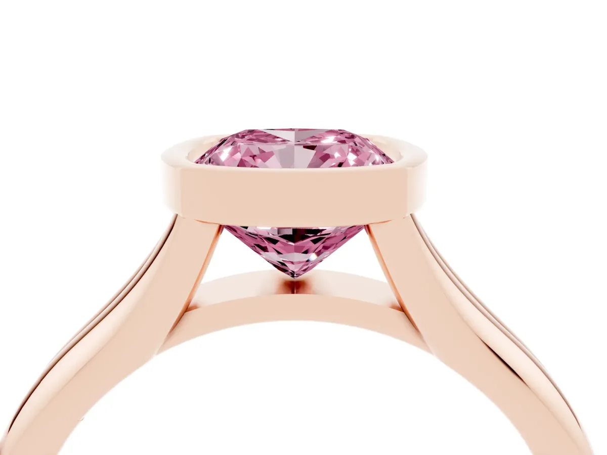 Fancy Pink Bezel Set Cushion Cut Solitaire Diamond Ring with Smooth Band Rose gold