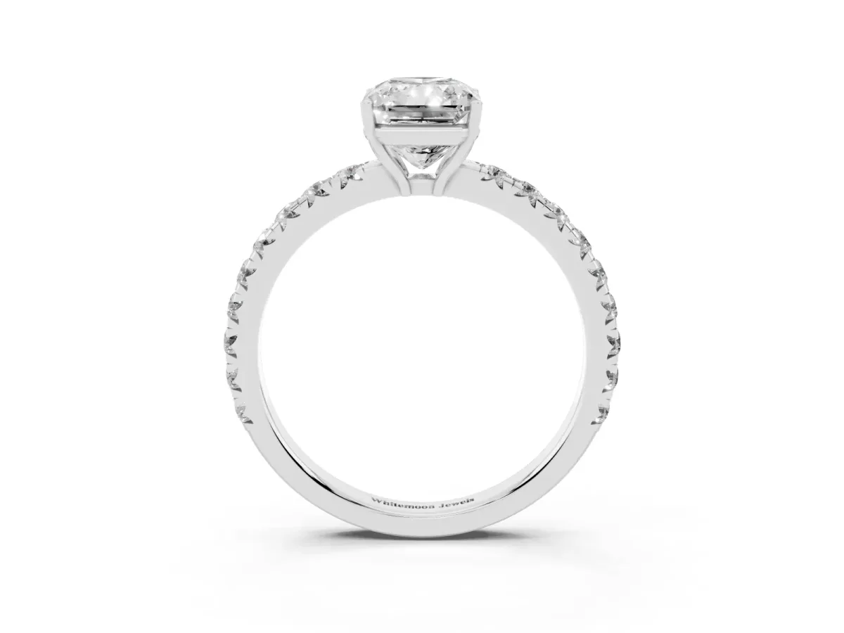 Radiant Cut Diamond Pavé Solitaire Engagement Ring with Four-Prong Setting Platinum