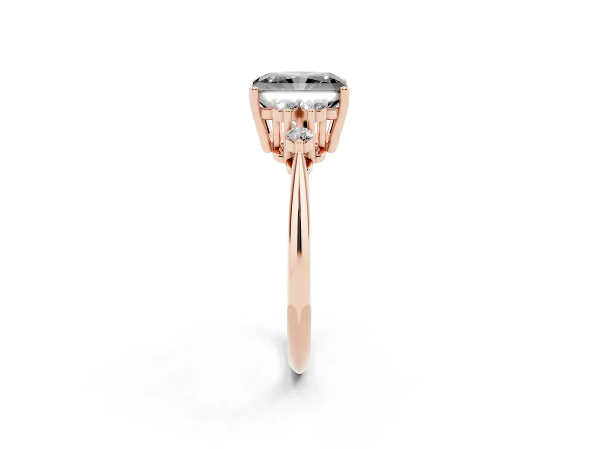 Fancy Black Radiant Cut Cut Diamond Cluster Ring with Solitaire Band and Four-Prong Setting Rose gold