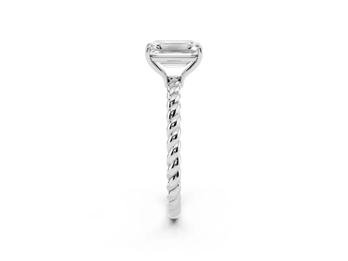 Emerald Cut Solitaire Twisted Band 4-Prong Ring Silver