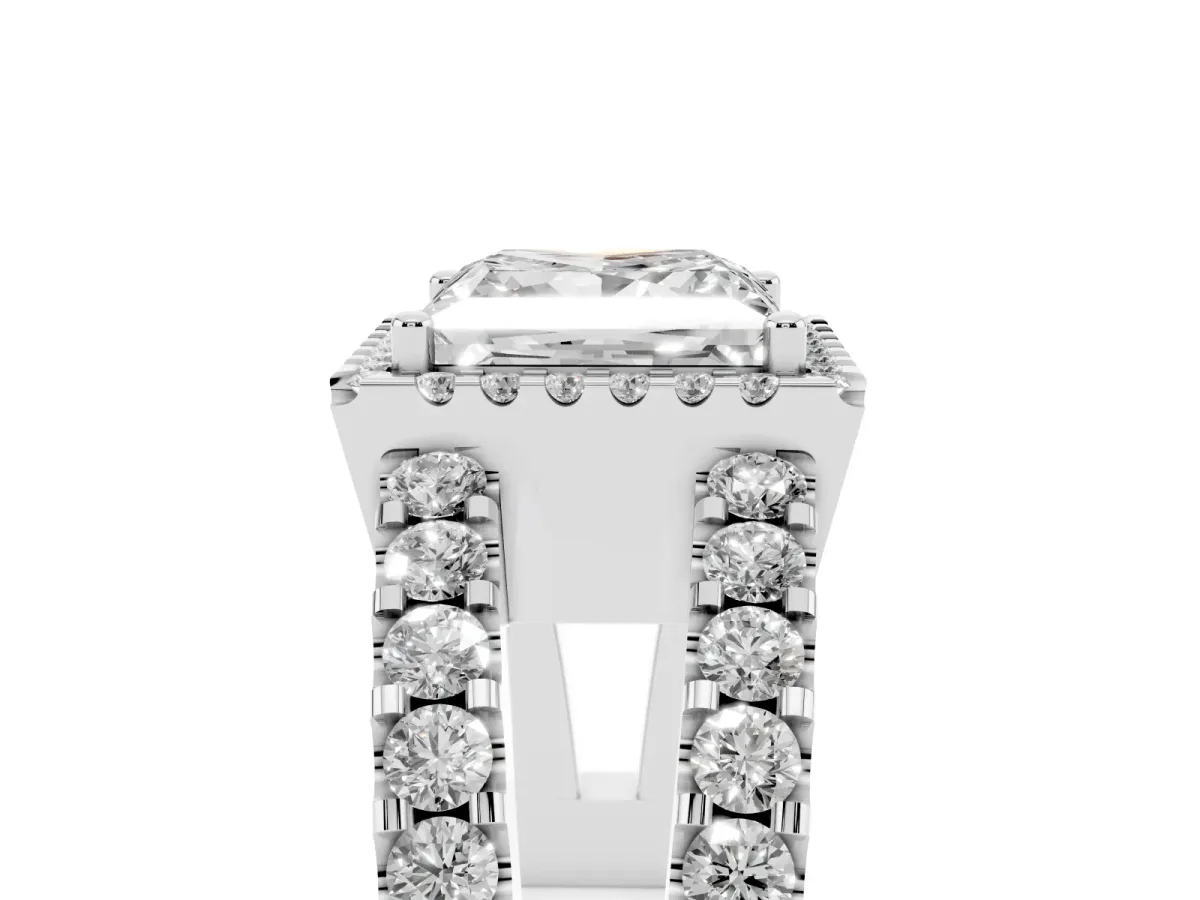 Princess Cut Cut Halo Split Shank Diamond Ring with Four-Prong Setting Platinum