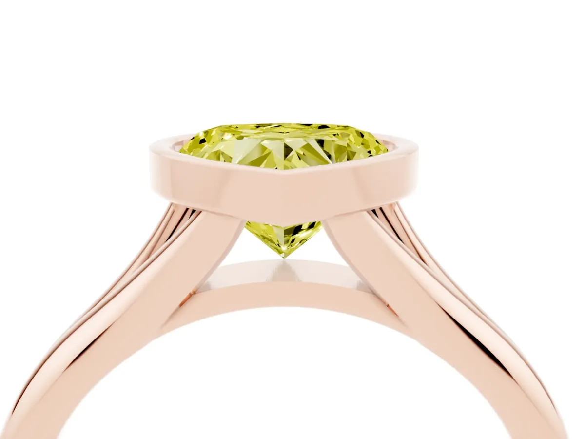 Fancy Yellow Bezel Set Heart Cut Solitaire Diamond Ring with Smooth Band Rose gold