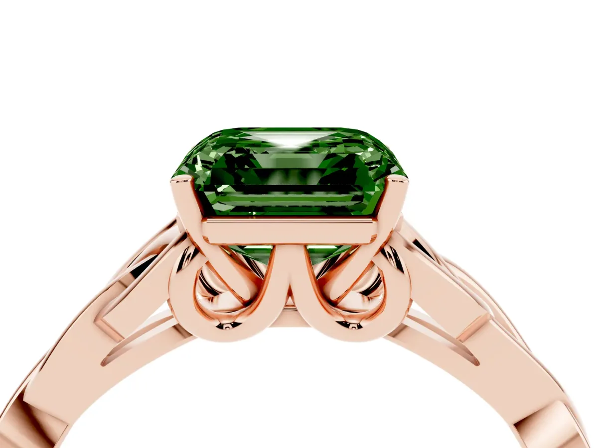Fancy Green Asscher Cut Diamond Solitaire Engagement Ring with Celtic Knot Band and Four-Prong Setting Rose gold