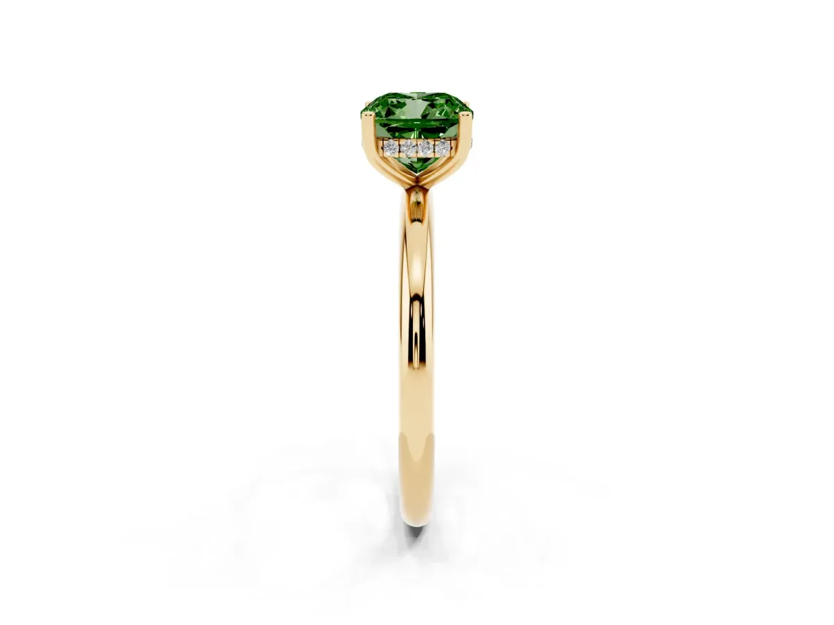 Fancy Green Cushion Cut Cut Solitaire Engagement Ring with Four-Prong Setting and Classic Band Yellow gold