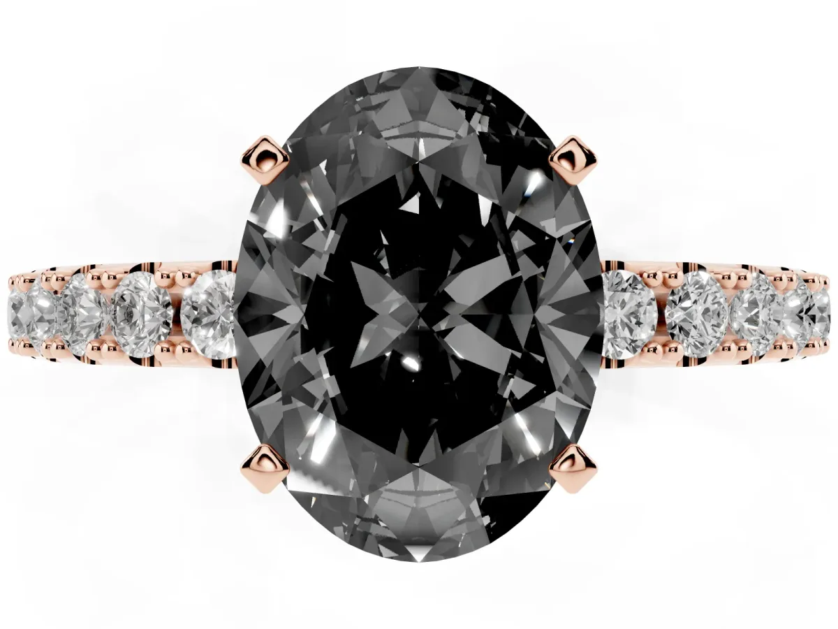 Fancy Black Oval Cut Diamond Solitaire Pavé Band with Four-Prong Setting Rose gold