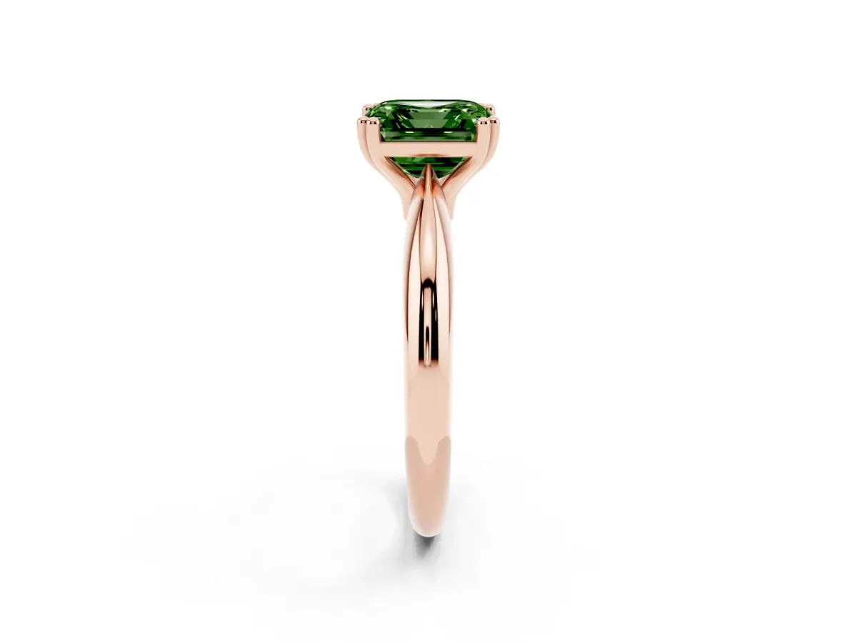 Fancy Green Asscher Cut Cut Solitaire Engagement Ring with Tapered Band and Four-Prong Setting Rose gold