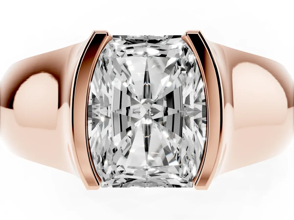 Radiant Cut Solitaire Bezel Set Diamond Ring with Wide Band Rose gold