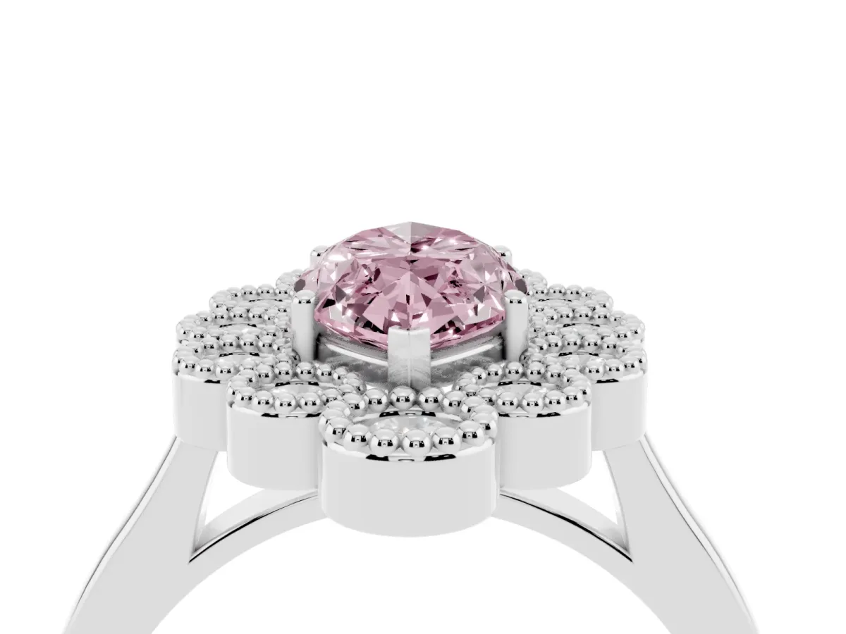 Fancy Pink Marquise Cut Halo Diamond Cluster Engagement Ring with Milgrain Bezel Setting and Solitaire Band White gold