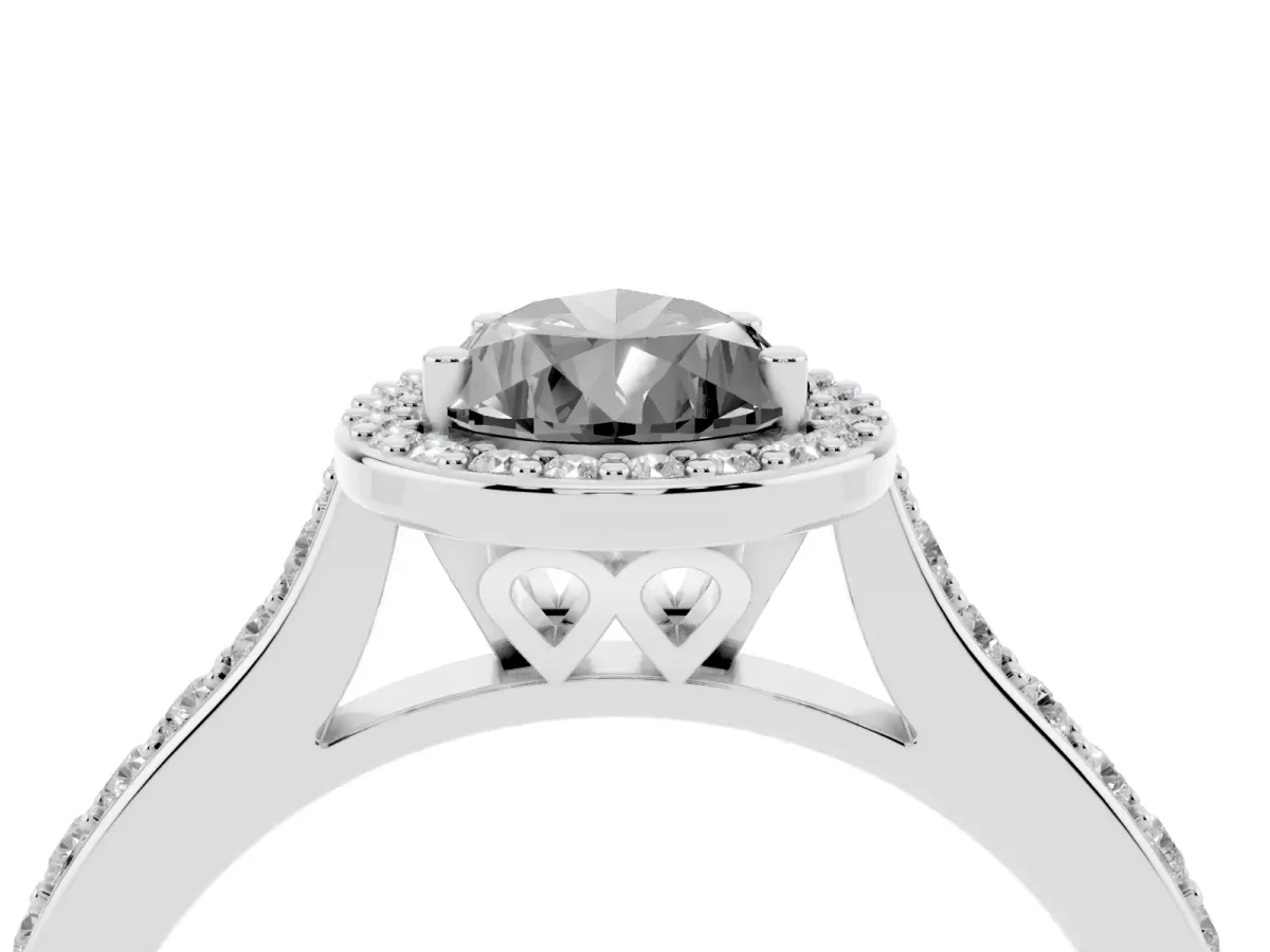 Fancy Black Pear Cut Diamond Halo Engagement Ring with Round Pavé Shoulders and Prong Setting Platinum