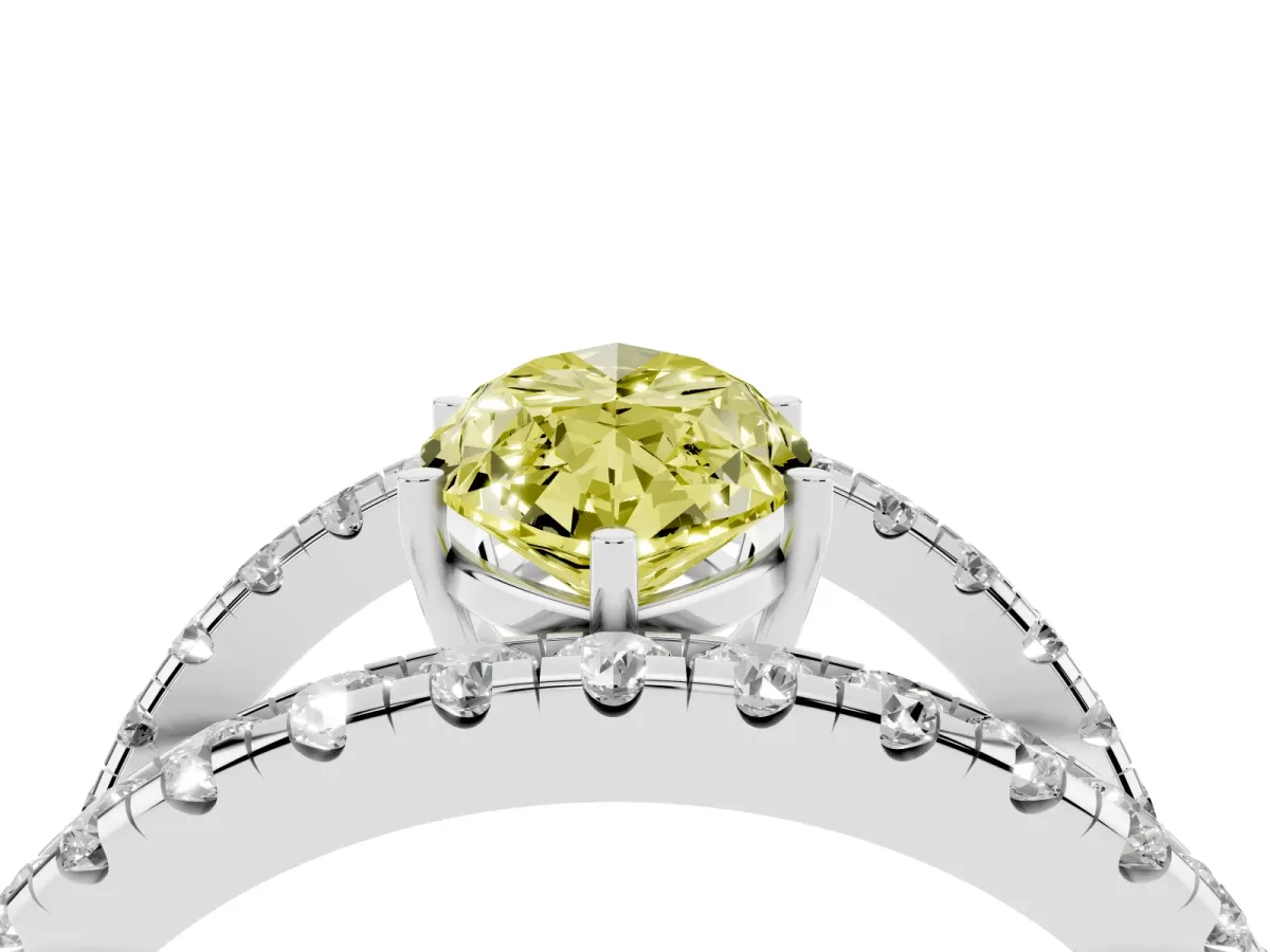 Fancy Yellow Marquise Cut Solitaire Split Shank Pave Diamond Ring Platinum