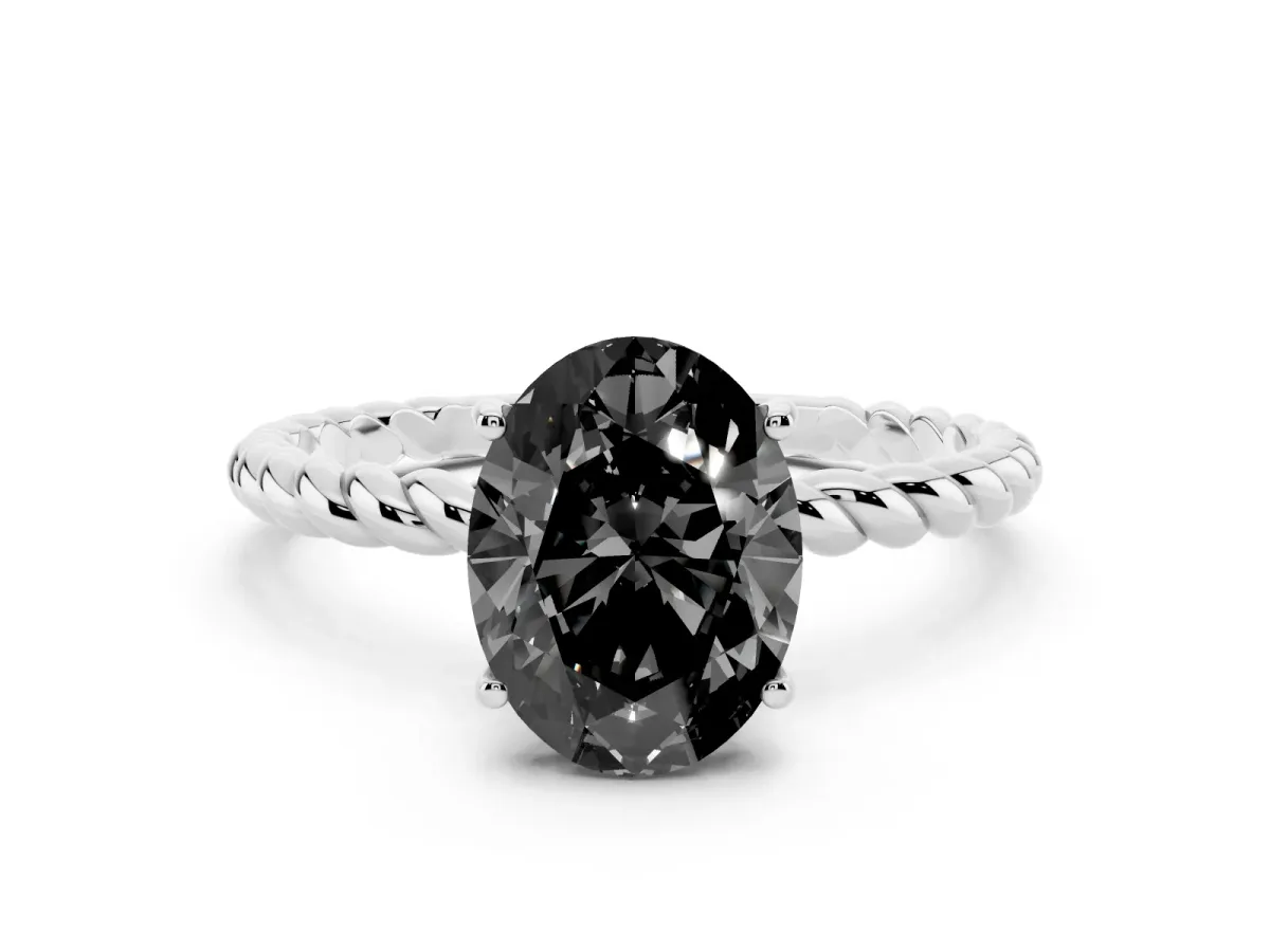 Fancy Black Oval Cut Solitaire Twisted Band 4-Prong Ring Silver