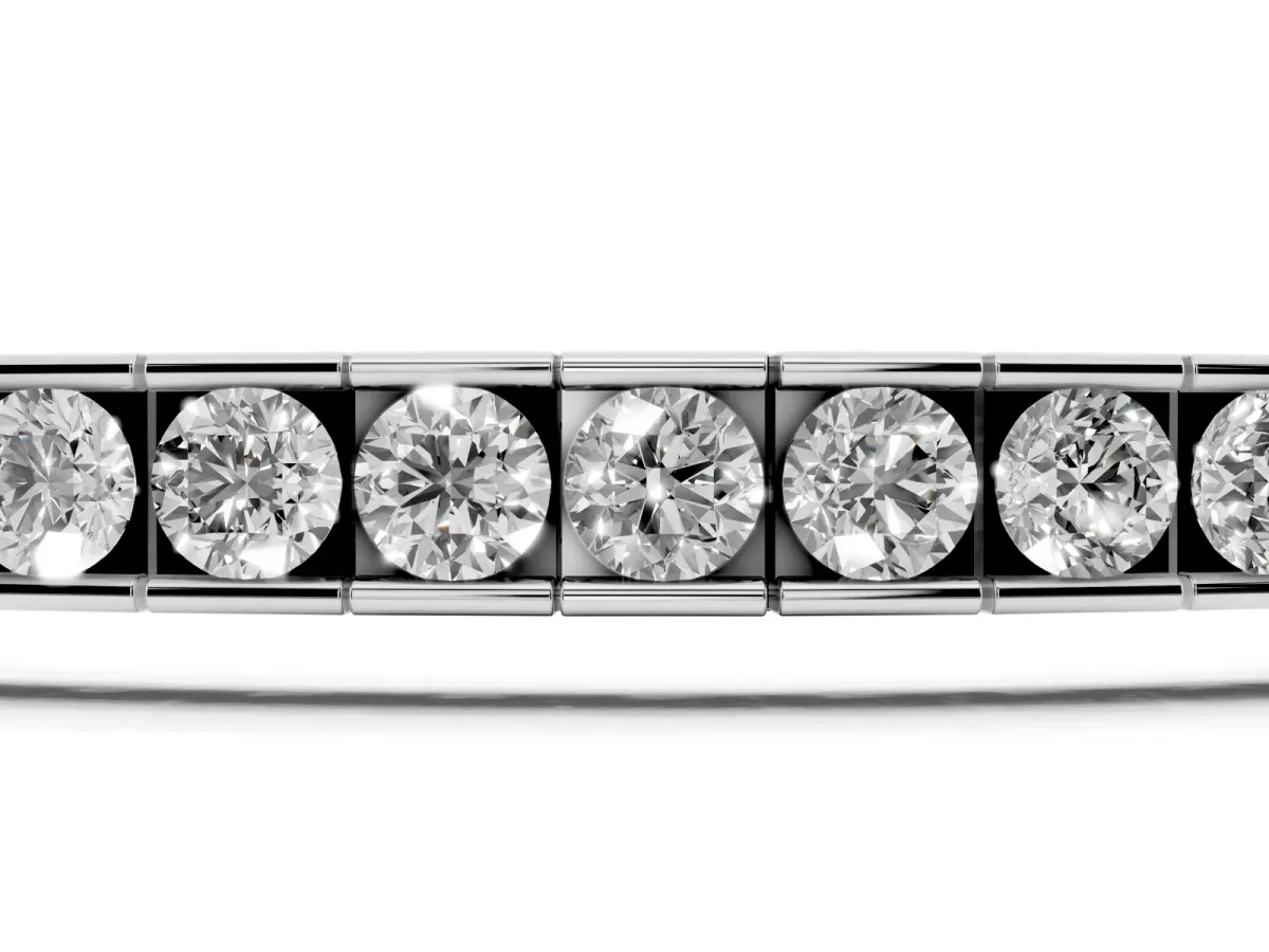 Round Diamond Channel-Set Tennis Bracelet with Box Clasp Silver