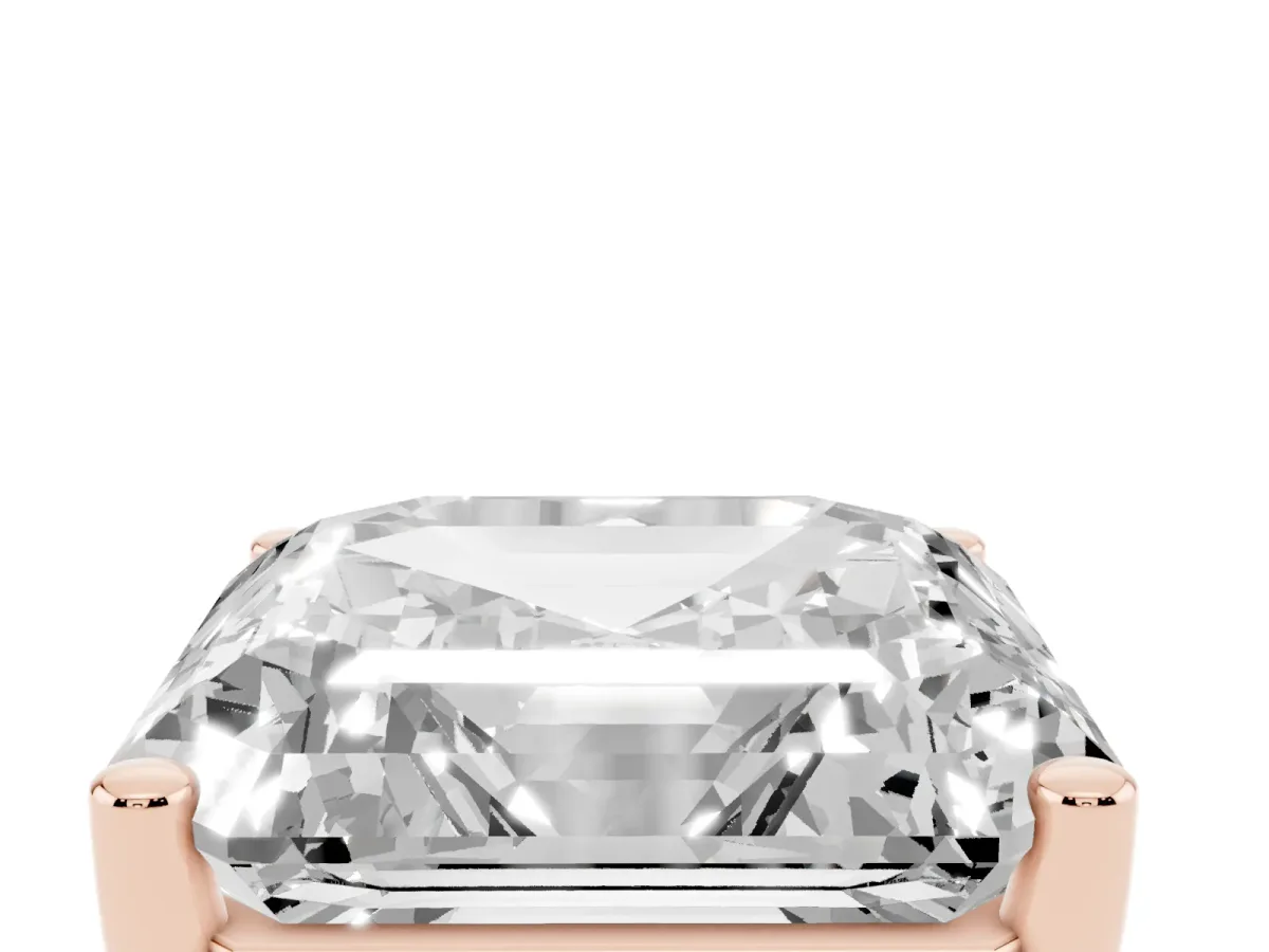 Asscher Cut Cut Diamond Solitaire Engagement Ring with Tapered Plain Band and Four-Prong Setting Rose gold