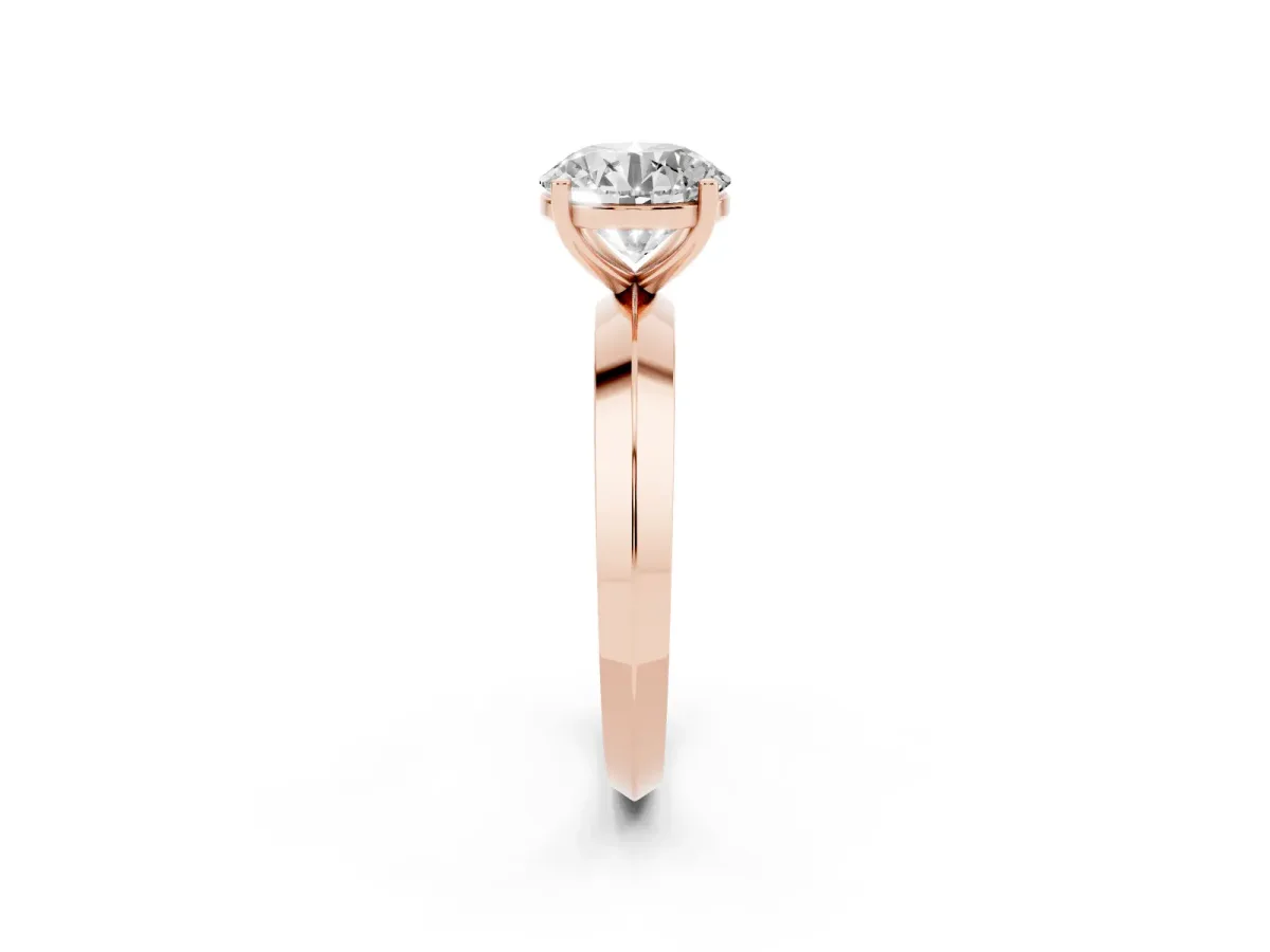 Round Cut Cut Solitaire Engagement Ring with Flat Band and Four-Prong Setting Rose gold