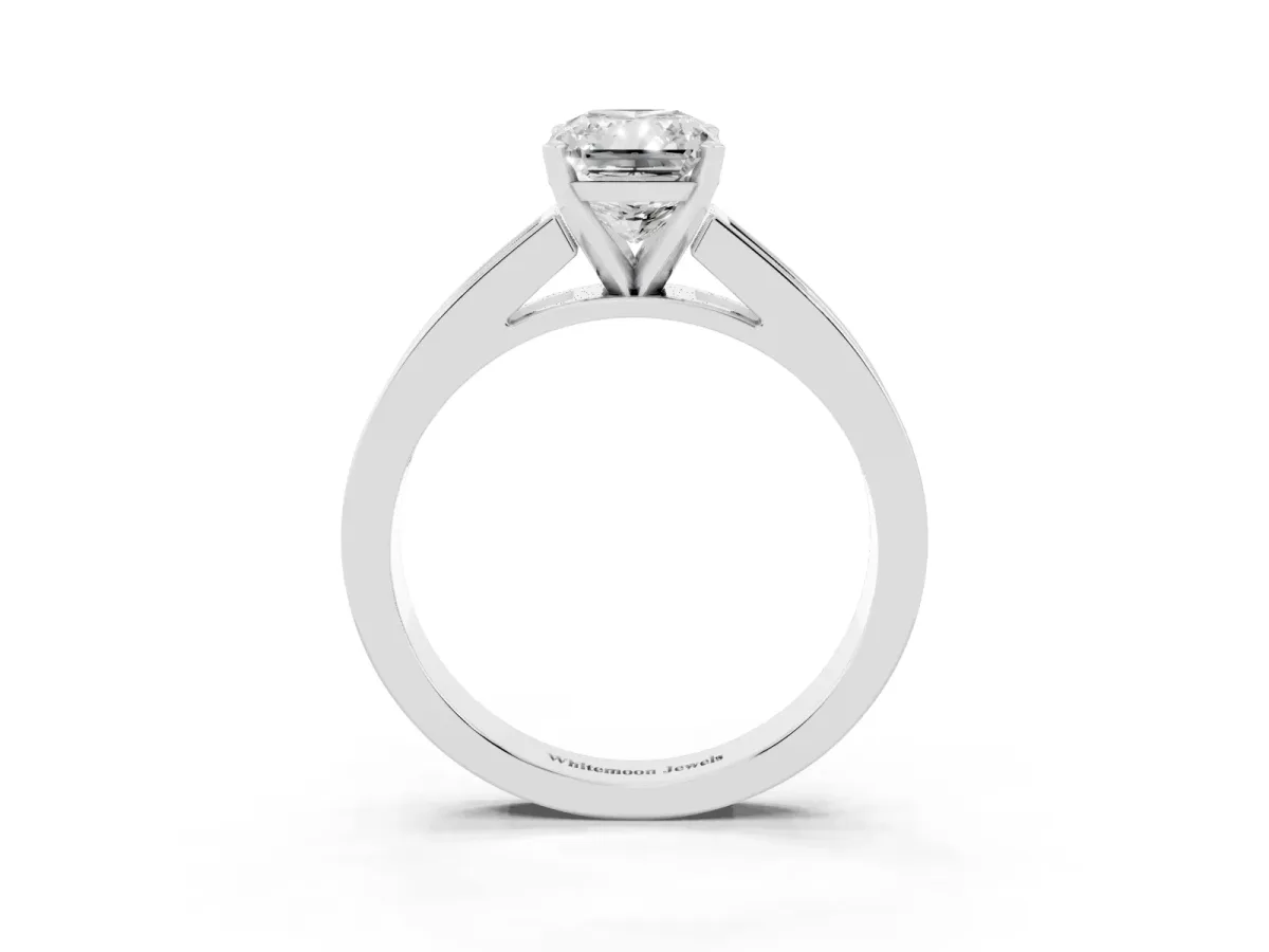 Radiant Cut Solitaire Diamond Ring with Channel-Set Band and Four-Prong Setting Platinum