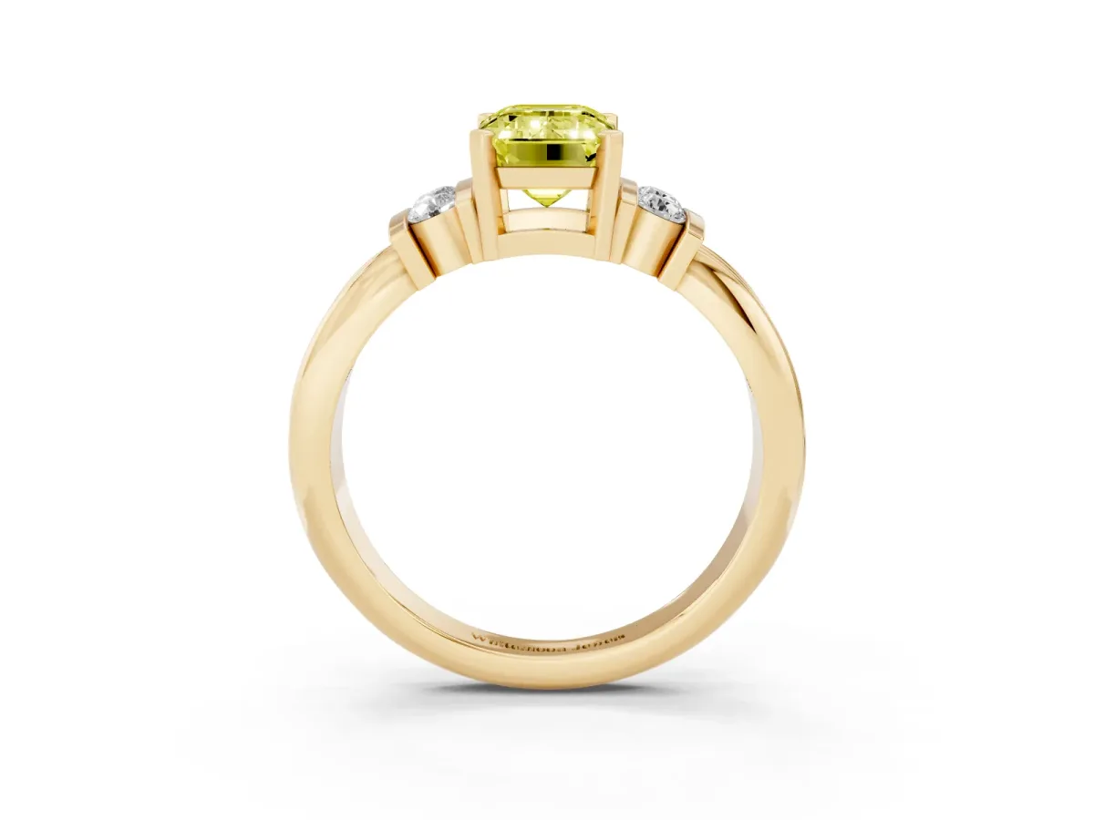 Fancy Yellow Emerald Cut Cut Three-Stone Channel Set Ring with Bar Prongs Yellow gold