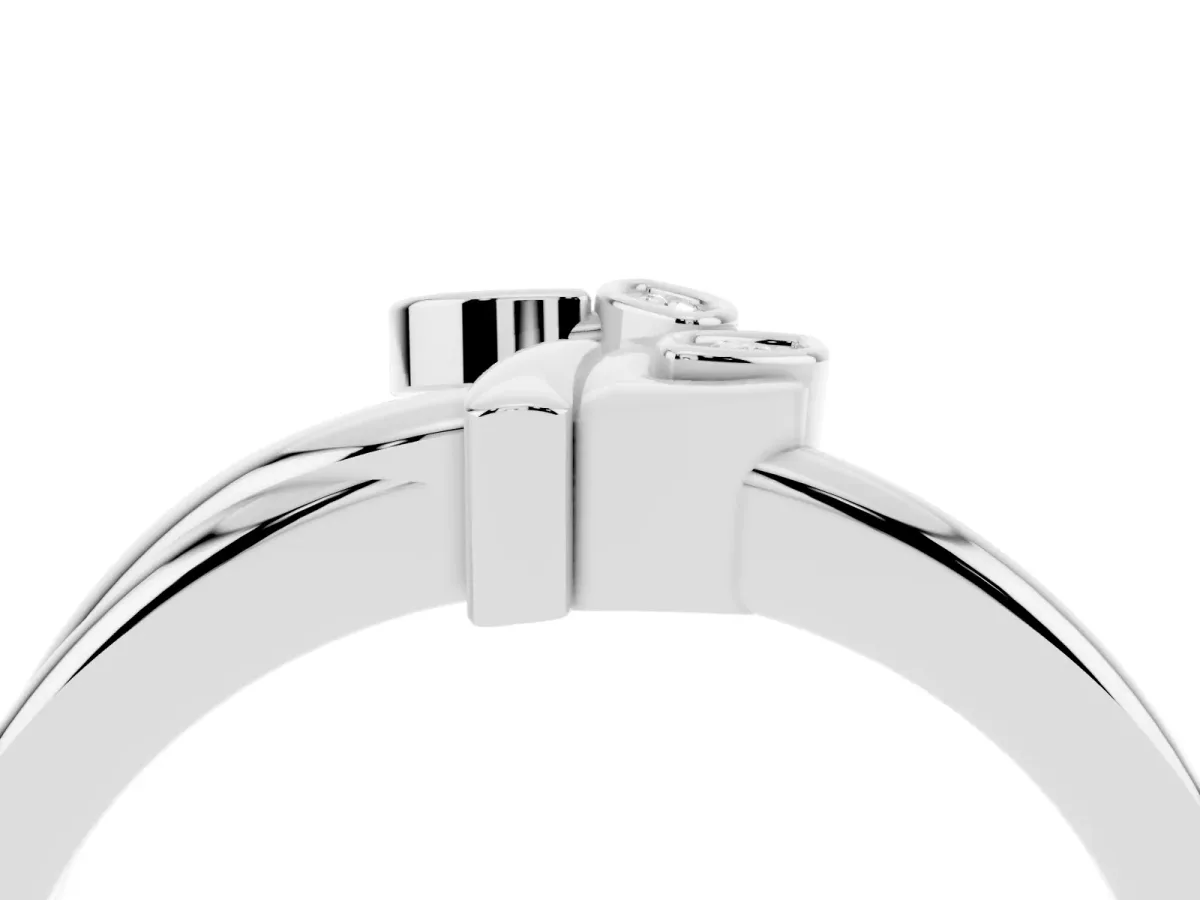 Three-Stone Round Diamond Leaf Bypass Ring with Bezel Setting Platinum