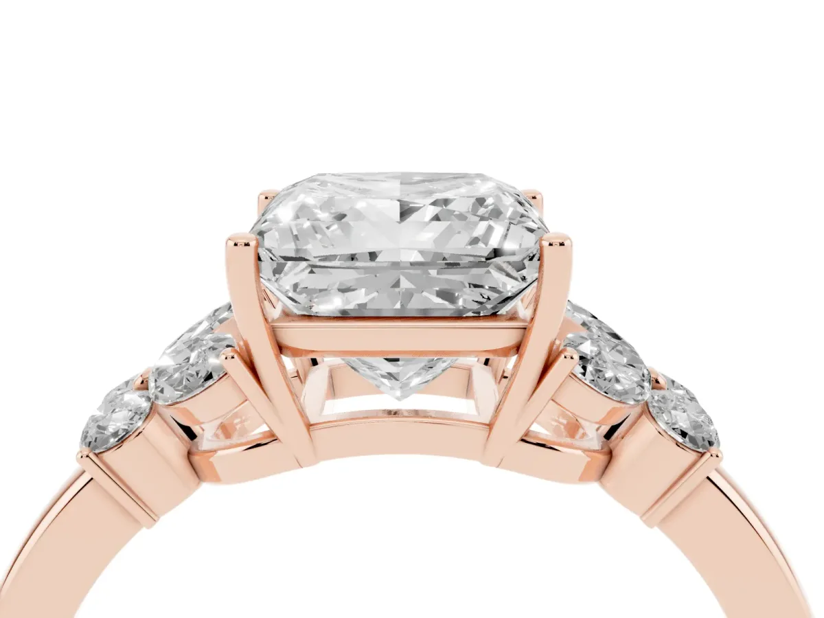 Princess Cut Cut Solitaire Floral Diamond Ring with Four-Prong Setting Rose gold