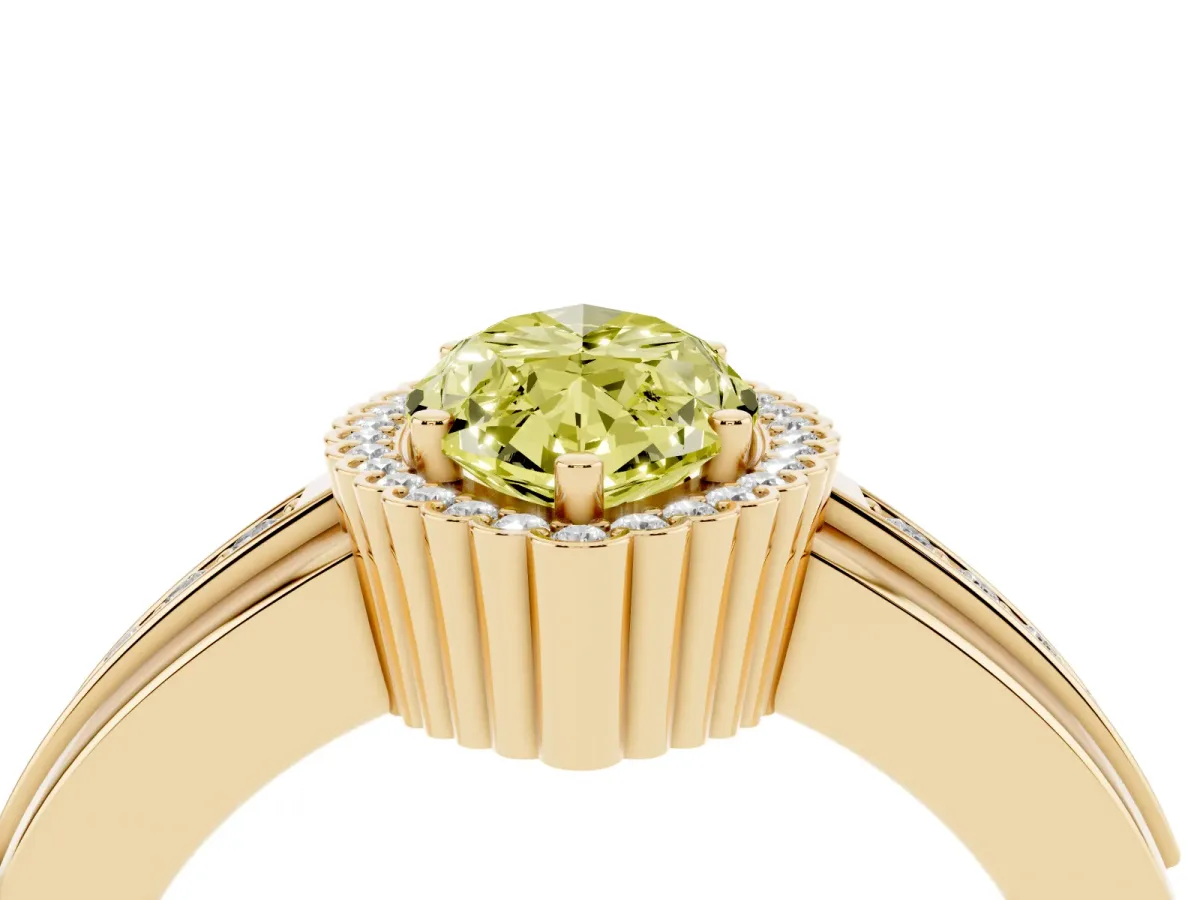 Fancy Yellow Marquise Cut Cut Halo Pave Band Four-Prong Ring Yellow gold