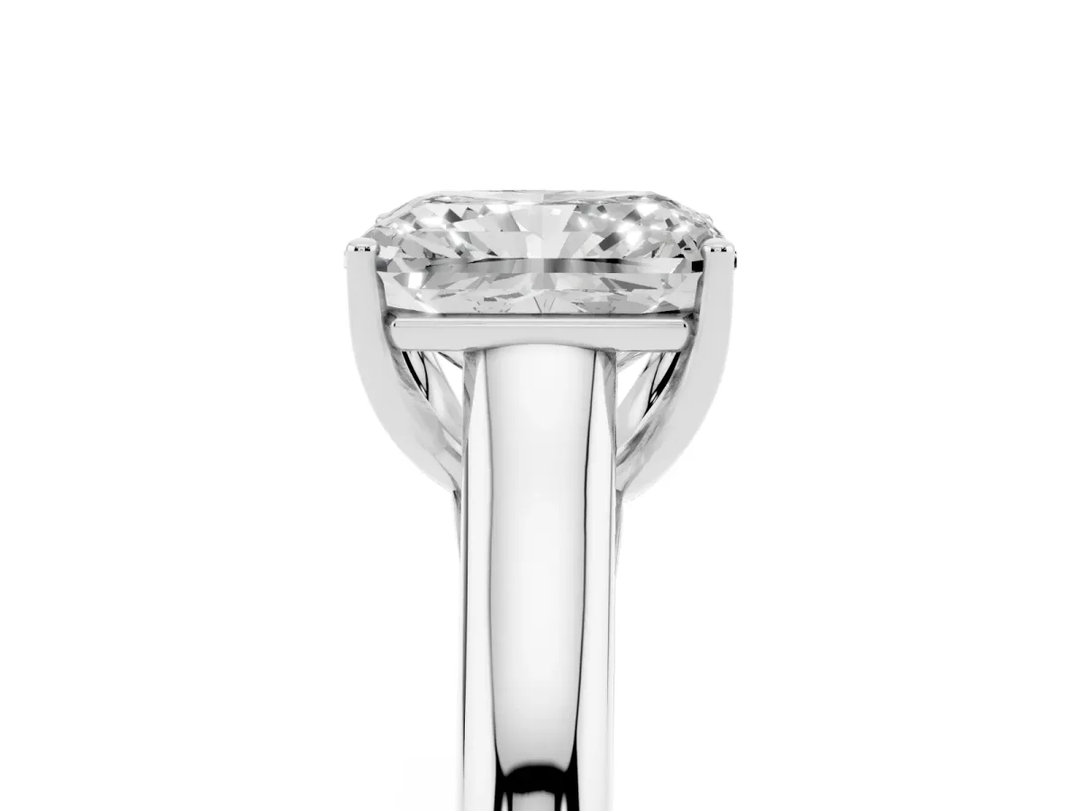 Radiant Cut Solitaire Engagement Ring with Tapered Band and Four-Prong Setting White gold