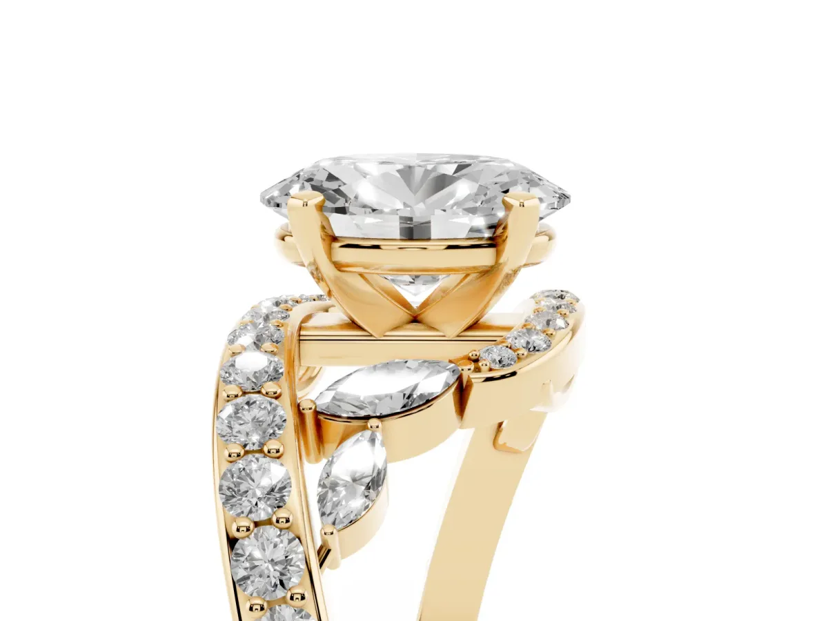 Oval Cut Solitaire with Pavé Twist Band and Four-Prong Setting Yellow gold