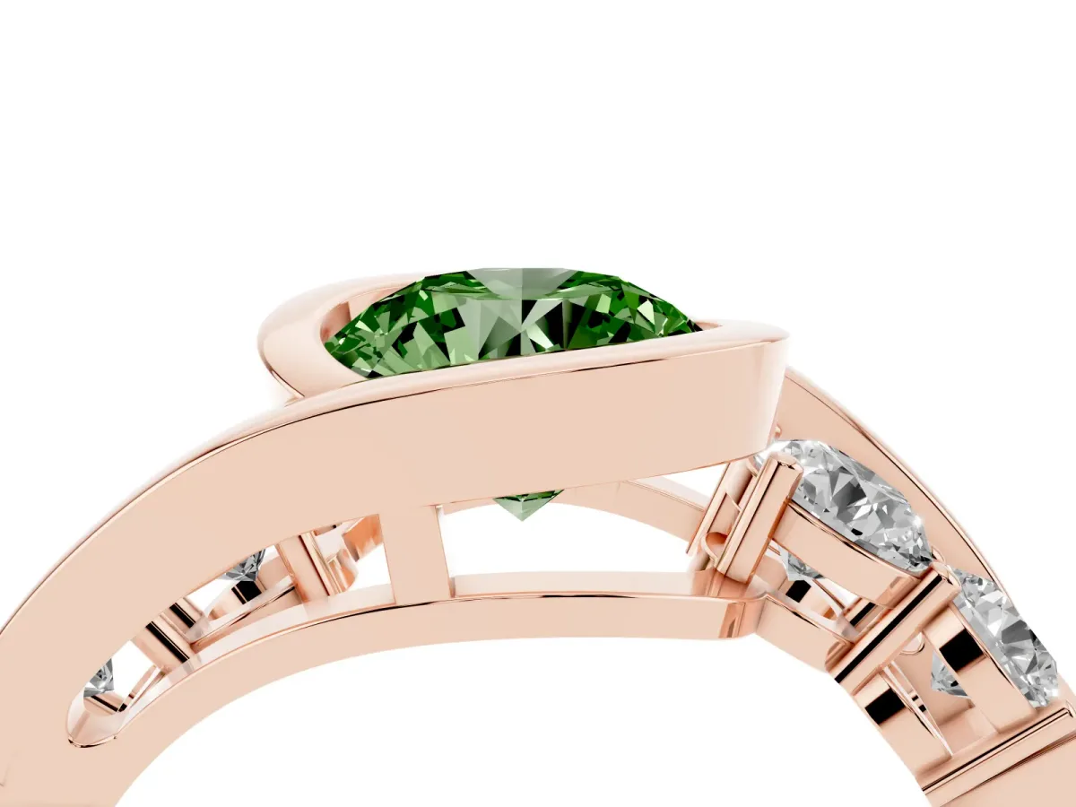 Fancy Green Bezel Set Round Cut Diamond Bypass Ring with Round Accents Rose gold
