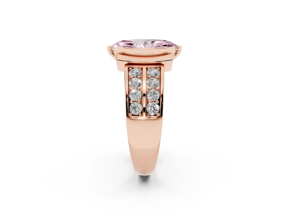 Fancy Pink Marquise Cut Brilliant Diamond Channel Set Wide Band Ring with Bezel Setting Rose gold