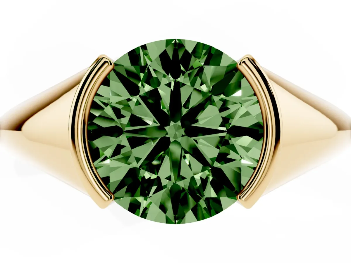 Fancy Green Round Cut Solitaire Tension Set Diamond Ring Yellow gold