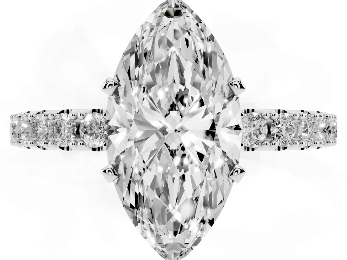Marquise Cut Diamond Solitaire Pavé Band with Four-Prong Setting Platinum