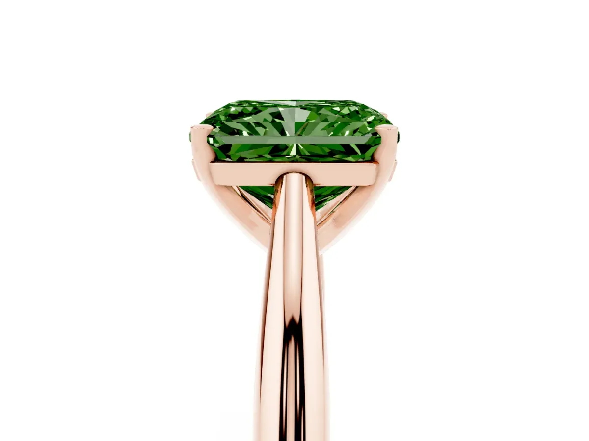 Fancy Green Radiant Cut Diamond Solitaire Engagement Ring with Cathedral Setting and Four-Prong Mount Rose gold