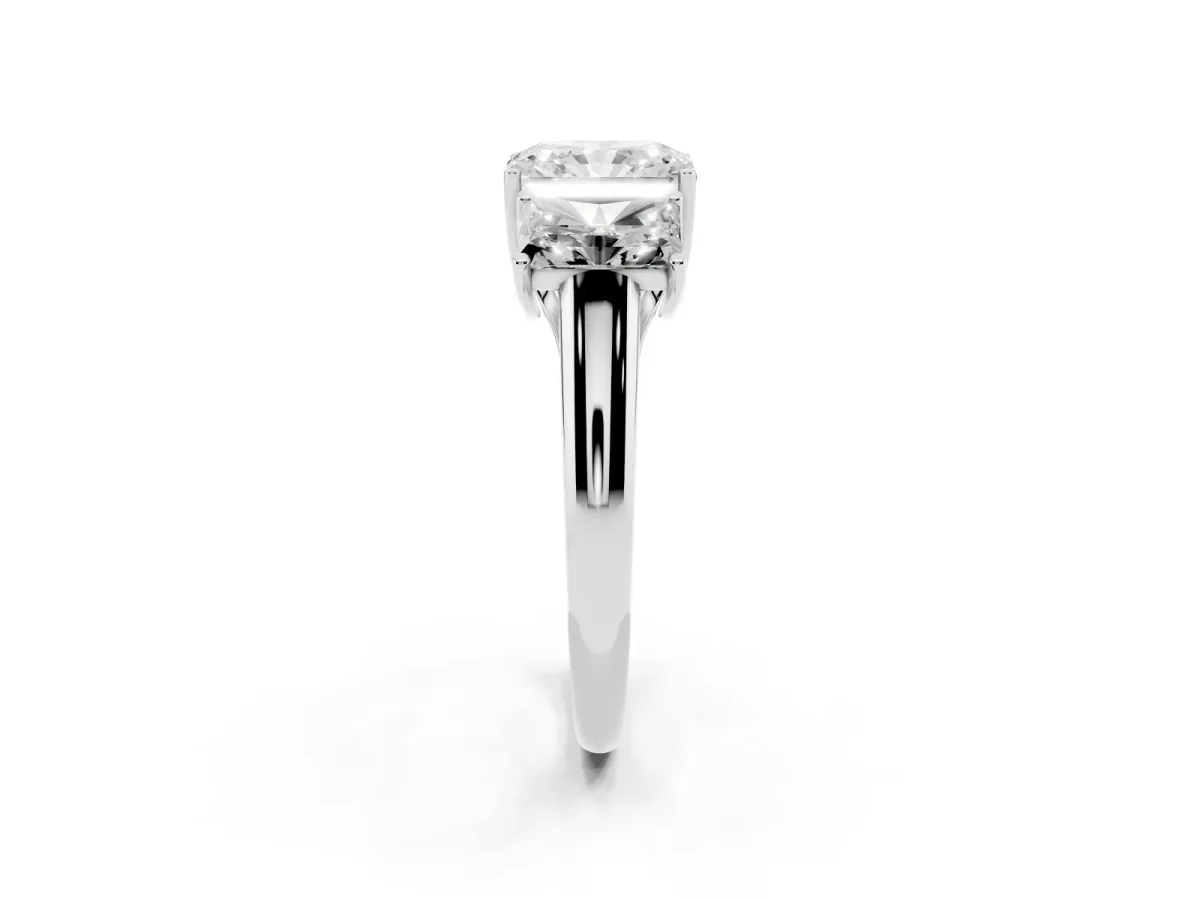 Three-Stone Radiant Cut Diamond Engagement Ring with Prong Setting Silver