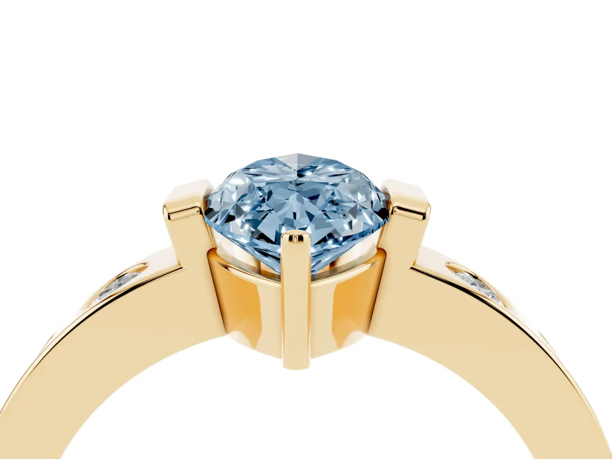 Fancy Blue Marquise Cut Brilliant Channel-Set Diamond Ring with Bezel Prong Setting Yellow gold