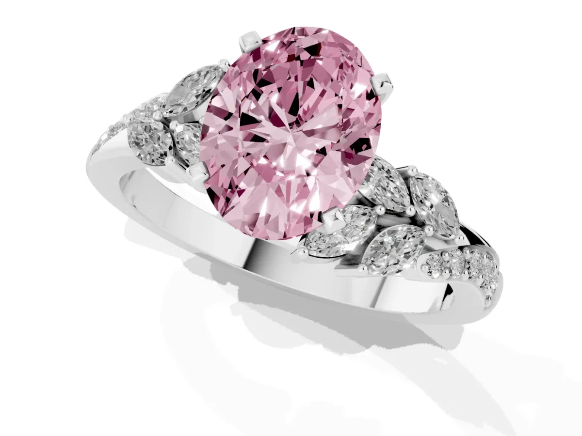 Fancy Pink Oval Cut Solitaire Marquise Twist Band with Six-Prong Setting Silver