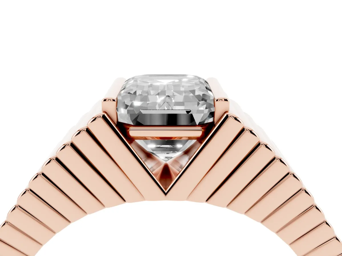 Emerald Cut Diamond Fluted Mens Ring Rose gold