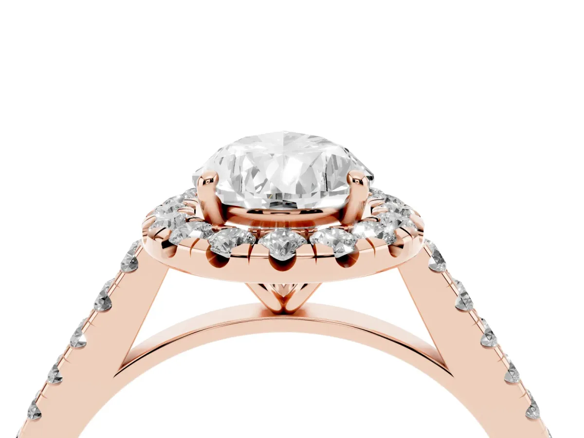 Pear Cut Halo Pave Diamond Engagement Ring with Four-Prong Setting Rose gold