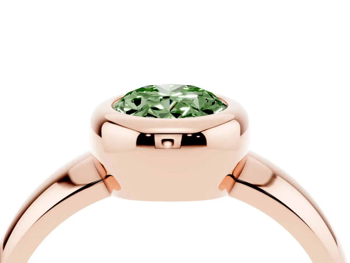 Fancy Green Bezel Set Oval Cut Solitaire Ring with Wide Band Rose gold
