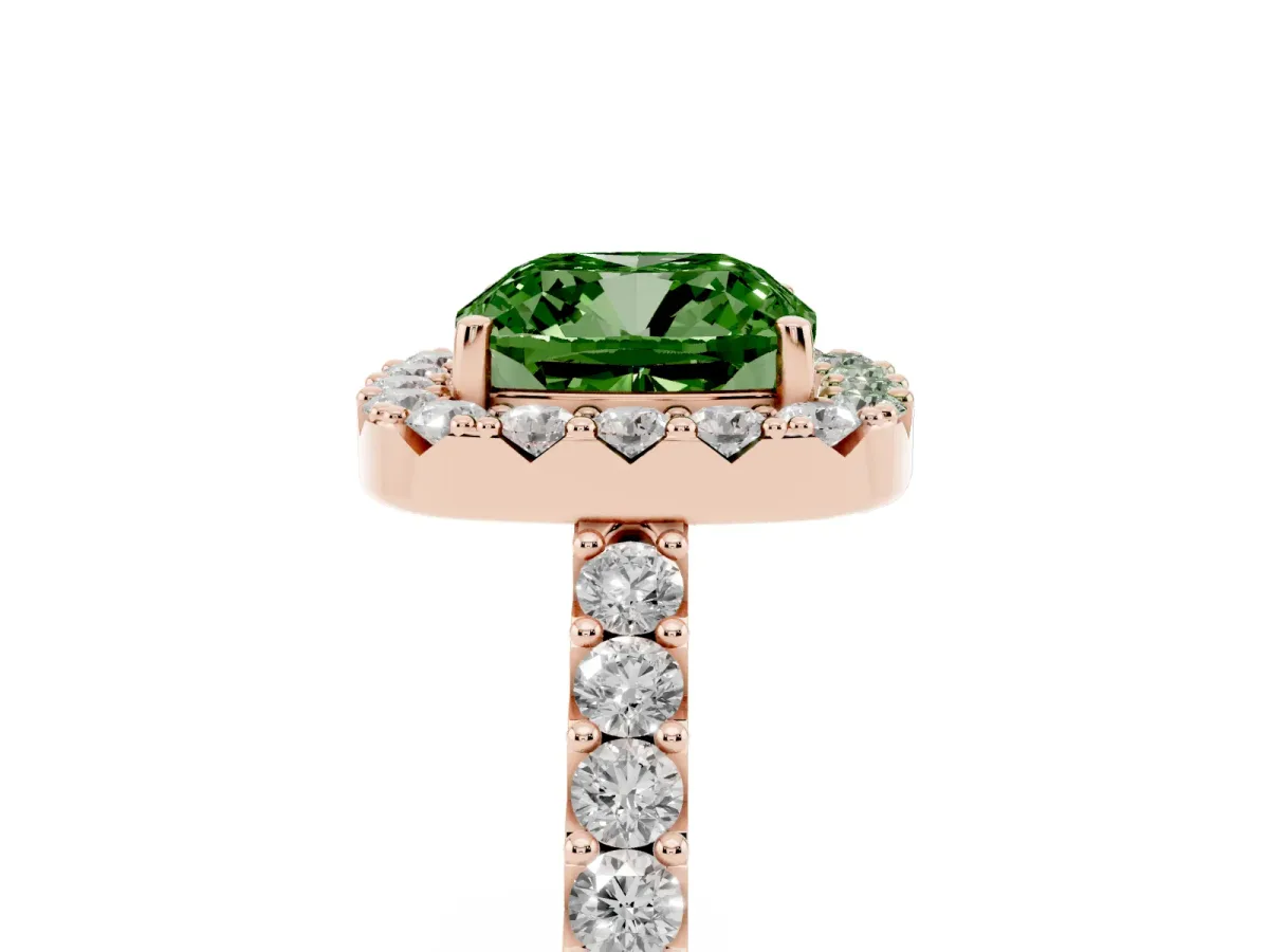 Fancy Green Cushion Cut Halo Diamond Pavé Solitaire Ring Rose gold