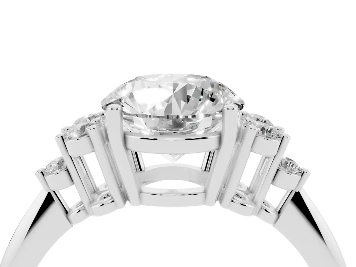 Round Cut Cut Diamond Cluster Ring with Solitaire Band and Four-Prong Setting Silver