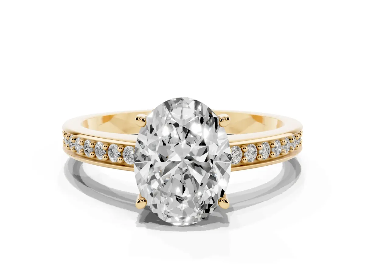 Oval Cut Solitaire Pavé Band Prong Setting Ring Yellow gold
