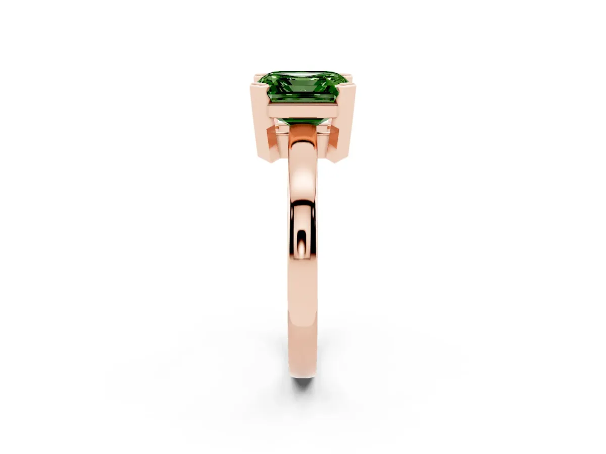 Fancy Green Asscher Cut Cut Solitaire Ring with Four-Prong Setting and Classic Band Rose gold