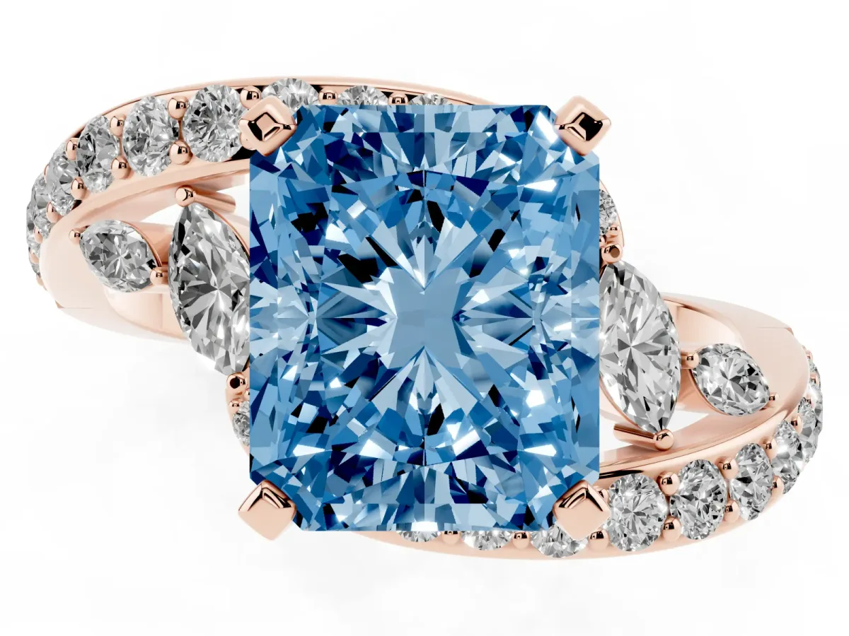 Fancy Blue Radiant Cut Solitaire with Pavé Twist Band and Four-Prong Setting Rose gold