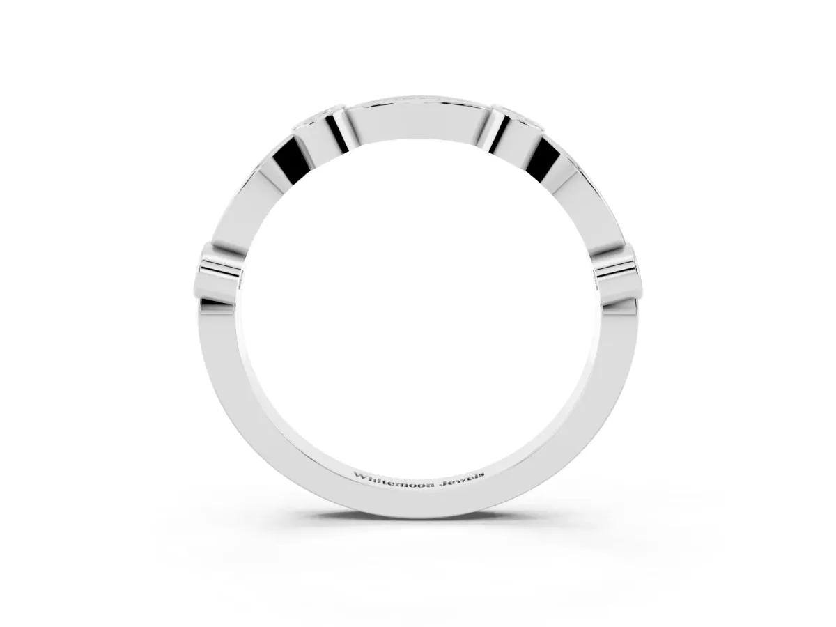 Bezel Set Marquise and Round Diamond Contour Band Platinum