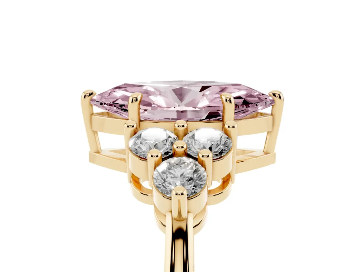 Fancy Pink Marquise Cut Brilliant Diamond Cluster Accent Solitaire Ring with Prong Setting Yellow gold