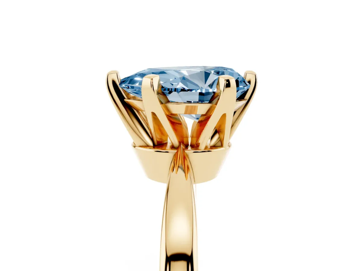 Fancy Blue Pear Cut Solitaire Engagement Ring with Six-Prong Setting and Tapered Band Yellow gold