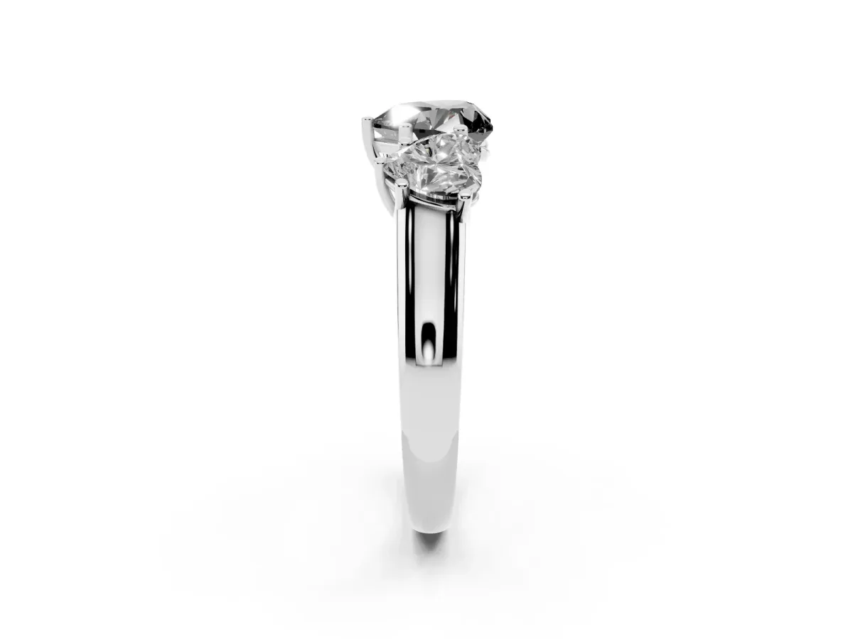 Fancy Black Heart Cut Three-Stone Diamond Ring with Prong Setting on a Classic Band Silver