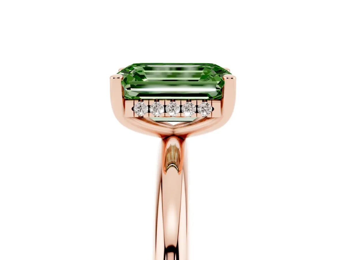 Fancy Green Emerald Cut Cut Solitaire Engagement Ring with Four-Prong Setting and Classic Band Rose gold