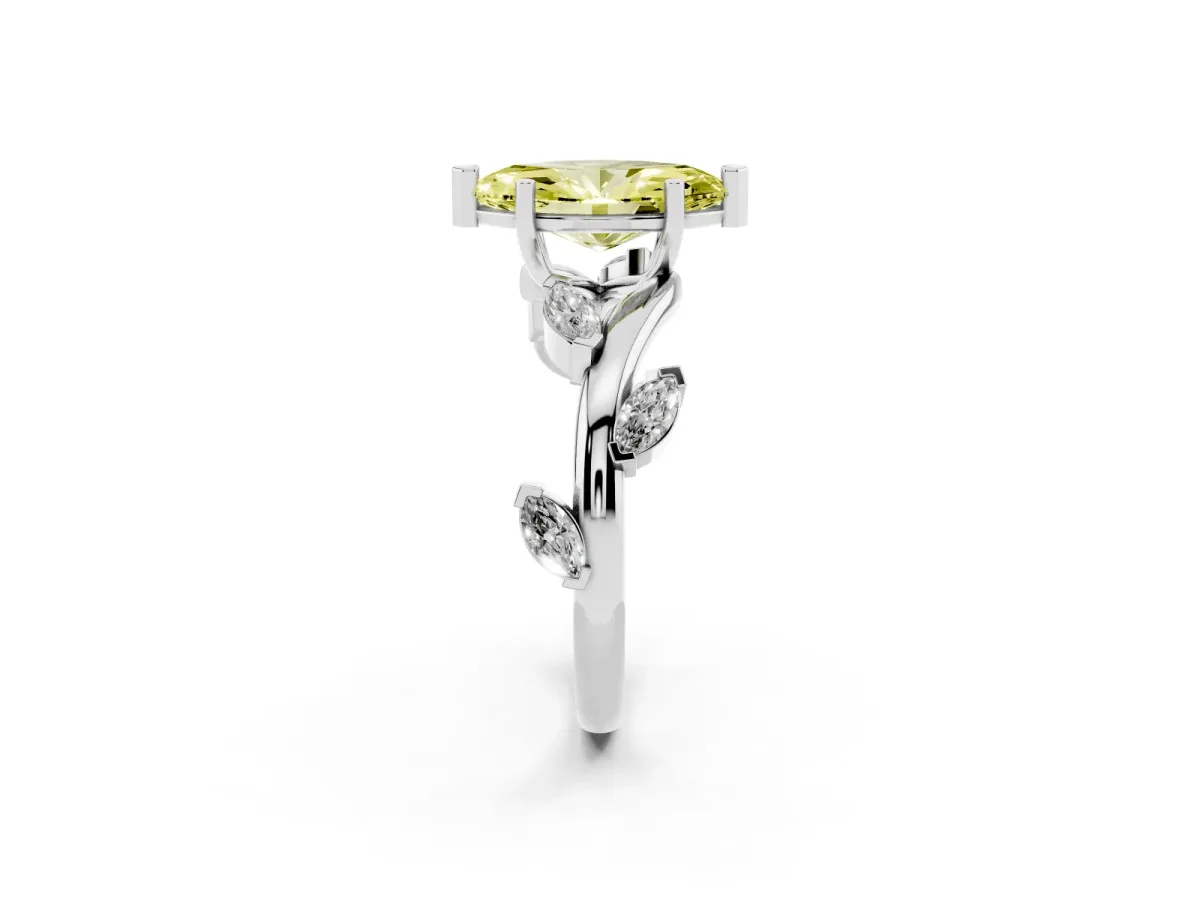 Fancy Yellow Marquise Cut Solitaire Twisted Band Marquise Accent Prong Setting Ring Silver