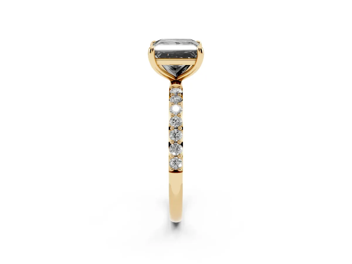 Fancy Black Princess Cut Diamond Solitaire Ring with Round Pavé Band and Prong Setting Yellow gold
